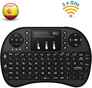 (Actualizado- Retroiluminado) Rii i8+ Mini teclado inalambrico 2.4Ghz con touchpad integrado- retroiluminacion Led y bateria recargable de Litio-IO