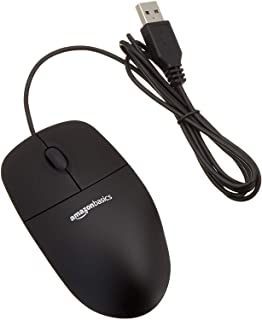 AmazonBasics - Raton con 3 botones y cable USB- 5V - 100mA- color negro