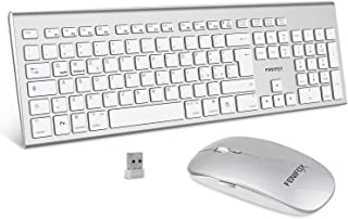Mac OS Windows Linux Cambiar Entre Sistemas duales（Negro y Oro diseño ergonómico 2,4 G Teclado inalámbrico y ratón Combinado USB para PC de Escritorio FENIFOX Teclado y Raton inalambrico 
