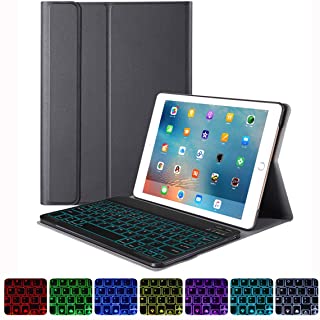 HAPPON Funda Teclado iPad 10.2 2019 [Diseno espanol]- Funda Ultra Delgado con Bluetooth Teclado Retroiluminado de 7 Colores para iPad 10.2 - Soporta 3 Sistemas Informaticos (Negro)