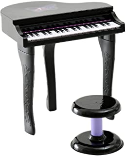 HOMCOM Piano Infantil 37 Teclas Teclado Electronico Juego de Piano con Microfono Taburete Luces y 22 Canciones USB-MP3 Karaoke Modo de Ensenanza Negro