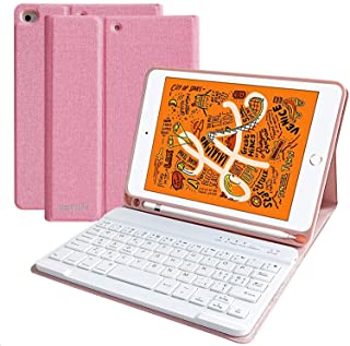 HOTLIFE Funda Teclado para iPad Mini 5 2019-Mini 4 2015- Funda 7.9'.'. con Ranura de Lapiz y Teclado Espanol (Incluye Letra N) Bluetooth Inalambrico para iPad Mini 5-Mini 4 con Soporte Multiangulo(Rosa)