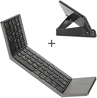 IKOS Teclado Bluetooth tactil- Plegable Kabellous ultrafino de Bluetooth 3.0 teclado [distribucion QWERTZ aleman] ultra-delgado portatil con touchpad para PC- tabletas y telefonos inteligentes- plata