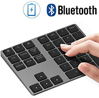 KINGCOO Mini Teclado Numerico Inalambrico- Recargable Bluetooth Aluminio Numpad con 34 Teclas para Laptop Windows PC Windows iOS Android Tableta (Negro)