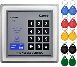 LIBO Teclado de control de acceso autonomo Bloqueo de puerta del lector de tarjetas RFID 125KHz con 10 llaveros de proximidad para el sistema de seguridad de la puerta K2000