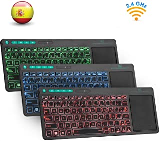 Rii K18 Plus -Teclado inalambrico touchpad con 3 Colores LED- bateria Recargable de Ion de Litio- QWERTY espanol- Color Negro