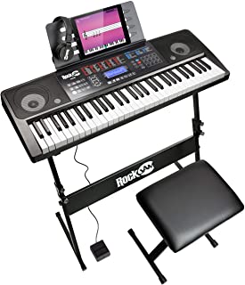 RockJam Kit de 61 Teclado de piano digital- Banco Soporte de teclado- Auriculares- Pedal de sostenido y simplemente Aplicacion de piano